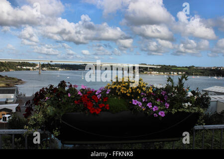 View from Neyalnd of the river Cleddau road toll bridge Stock Photo