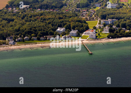 Aerial view, Grand Hotel Heiligendamm, the oldest German seaside resort, Health spa center beach, boat jetty, pier, 5-star-plus Stock Photo