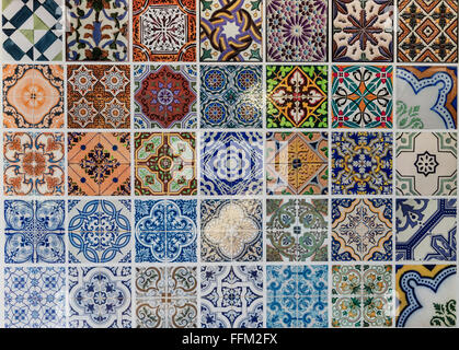 Tiles ceramic patterns from Lisbon, Portugal. Stock Photo