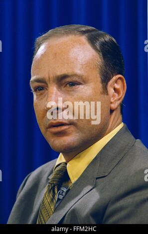 Portrait of the Apollo 14 lunar landing mission astronaut Edgar D. Mitchell in civilian cloths at the Kennedy Space Center July 14, 1970 in Cape Canaveral, Florida. Stock Photo