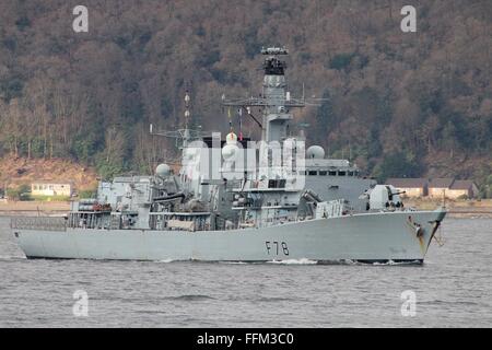 HMS Kent (F78), a Type-23 or Duke-class frigate of the Royal Navy, arriving for Exercise Joint Warrior 14-1. Stock Photo