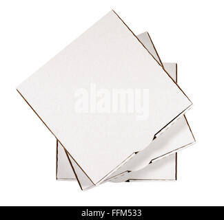Small stack of blank pizza boxes isolated on a white background. Stock Photo
