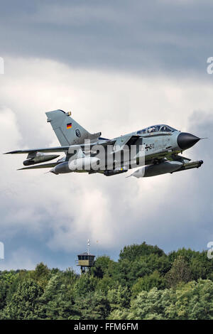 German Air Force (Luftwaffe) Panavia Tornado IDS 43+50 fighter aircraft departing Payerne Air Base in Switzerland. Stock Photo
