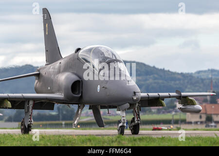 Finnish Air Force operated British Aerospace Hawk Mk.51 jet trainer aircraft of the Midnight Hawks formation display team Stock Photo