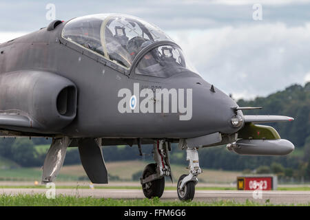 Finnish Air Force operated British Aerospace Hawk Mk.51 jet trainer aircraft of the Midnight Hawks formation display team Stock Photo