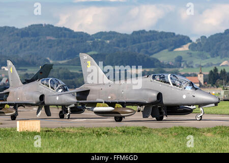 Finnish Air Force operated British Aerospace Hawk Mk.51 jet trainer aircraft of the Midnight Hawks formation display team Stock Photo