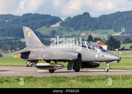 Finnish Air Force operated British Aerospace Hawk Mk.51 jet trainer aircraft of the Midnight Hawks formation display team Stock Photo