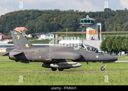 Finnish Air Force operated British Aerospace Hawk Mk.51 jet trainer aircraft of the Midnight Hawks formation display team Stock Photo