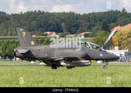 Finnish Air Force operated British Aerospace Hawk Mk.51 jet trainer aircraft of the Midnight Hawks formation display team Stock Photo