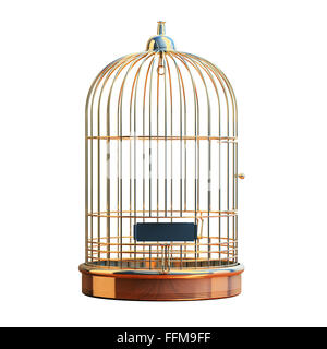 Empty bird golden cage isolated on white Stock Photo