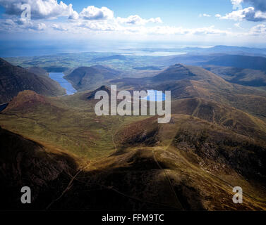Aerial of Silent Valley and Loughshannagh Lough Shannagh mournes mourne Down Northern Ireland Stock Photo