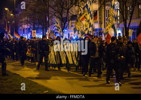 Munich, Germany. 15th Feb, 2016. The Neonazi banner during the demonstration. Credit:  Florian Bengel/Alamy Live News. Stock Photo