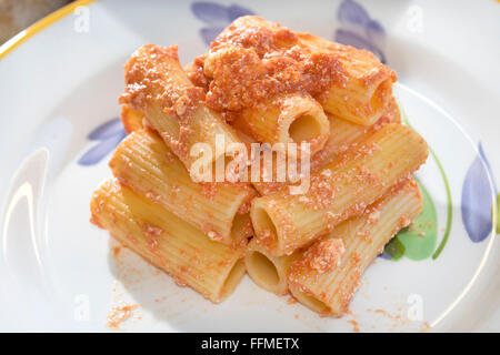 rigatoni with tomato sauce and ricotta cheese Stock Photo