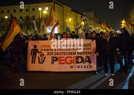 Munich, Germany. 15th Feb, 2016. Pegida main banner at the demonstration. Credit:  Florian Bengel/Alamy Live News. Stock Photo
