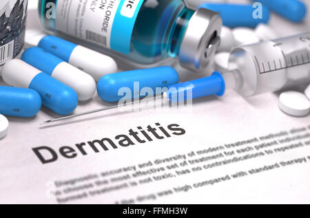 Dermatitis Diagnosis. Medical Concept. Composition of Medicament. Stock Photo