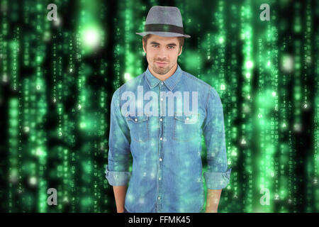Composite image of portrait of confident hipster wearing hat Stock Photo