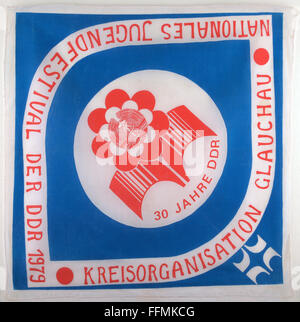 geography / travel, East-Germany, politics, cloth of the Glauchau district organisation for the national youth festival on the occasion of the 30th anniversary of East-Germany, 1979, Additional-Rights-Clearences-Not Available
