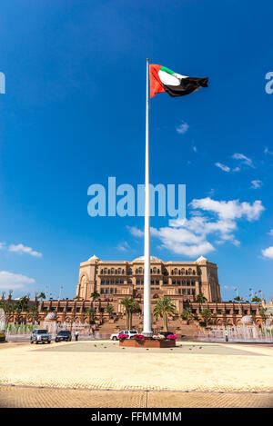 ABU DHABI, UAE - FEBRUARY 08, 2014 : Emirates Palace and gardens in Abu Dhabi on February 29, 2014, UAE. Five stars Emirates Pal Stock Photo