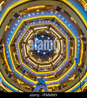 ABU DHABI, UAE - MAY 26: Dome decoration in Emirates Palace hotel on May 26, 2011. Emirates Palace is a luxurious and the most e Stock Photo