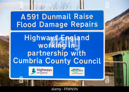 Storm Desmond wreaked havoc across Cumbria with floods and destruction. The A591, the main road between Ambleside and Keswick was sliced in two, as large parts of the road were swept away. It is likely to be six months at least before the road is open. Stock Photo