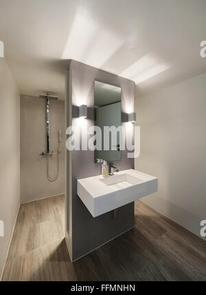 Modern bathroom, new trend design, sink with mirror Stock Photo