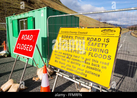 Storm Desmond wreaked havoc across Cumbria with floods and destruction. The A591, the main road between Ambleside and Keswick was sliced in two, as large parts of the road were swept away. It is likely to be six months at least before the road is open. Stock Photo