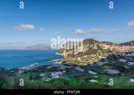 Capri landscape, view of the north coast of Capri with its main point of entry, the Marina Grande, Italy. Stock Photo