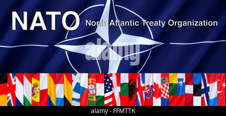 The 28 Flags of the countries of NATO - North Atlantic Treaty Organization Stock Photo