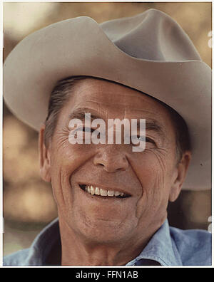 Rancho Del Cielo, CA, USA. 10th Jan, 2002. Photograph of Ronald Reagan in a cowboy hat at Rancho Del Cielo, California circa 1976. © White House/CNP/ZUMA Wire/Alamy Live News Stock Photo