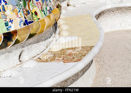 Detail of undulating serpentine bench, Park Guell, Barcelona, Spain, 1900-1914. Stock Photo
