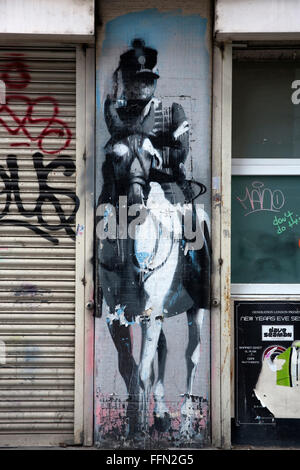 Conor Harrington soldier, Shoreditch & Hoxton area street art, London, E1, United Kingdom. Image of a horseman. Stock Photo