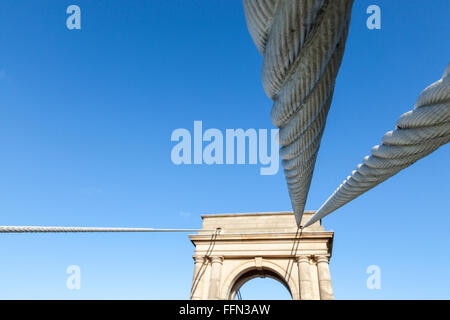 Close up of wound steel cable on Wilford Suspension Bridge, Nottingham, England, UK Stock Photo