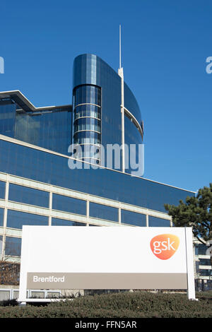 exterior of the brentford, england, headquarters of pharmaceutical company gsk, or glaxo smith kline Stock Photo