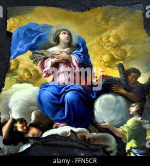 The Assumption of the Virgin by Charles Poerson 1609-1667 France French Annunciation, blessed, Virgin Mary, the announcement by the ,angel Gabriel, Mary that she would conceive, bear a son through a, virgin birth, become the, mother of Jesus Christ, Christian Messiah and Son of God, Incarnation, Stock Photo