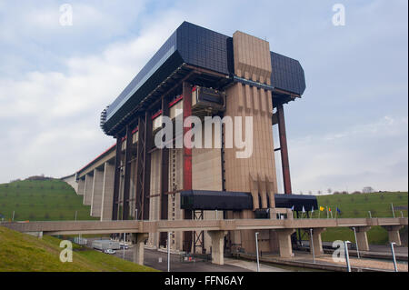 STREPY-THIEU, BELGIUM - APRIL 03, 2013: Strepy-Thieu boat lift on the Canal du Centre, Belgium Stock Photo