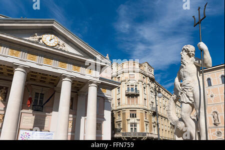 Neptune fountain and Palazzo della Borsa Vecchia in the Piazza, Trieste, Italy, Europe Stock Photo