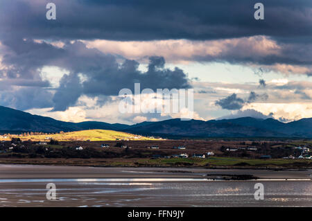 Sunlight catches hills near Ardara, County Donegal, Ireland Stock Photo