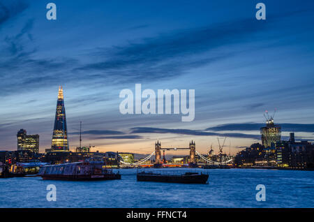 The Shard and Tower Bridge as seen from Rotherhithe, London Stock Photo