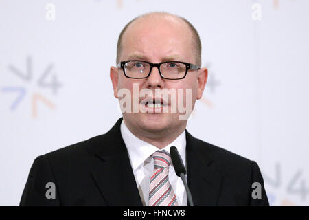 Prague, Czech Republic - February 15, 2016: The Prime Ministers of Czech Republic Bohuslav Sobotka is speaking during a press co
