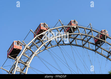 Fun Park Ferris Wheel Against Blue Sky In Prater Amusement Park Of Vienna Stock Photo
