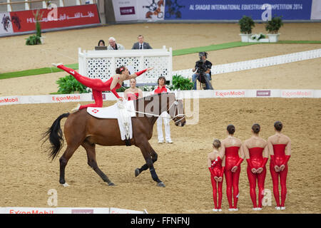 Vaulting competiton at CHI Al Shaqab 2014. Swiss competitor Stock Photo ...