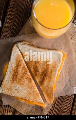 Cheese Sandwich (selective focus) on vintage wooden background Stock Photo