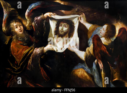 Two angels holding the Holy Face ( Christ )  Claude Vignon 1593 1670  France French Stock Photo