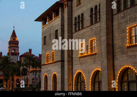 Tracing the Spanish tradition of displaying white candles at Christmas season, St Augustine's 'Nights of Lights' sparkles. Stock Photo