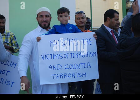 Moslem's demonstrating against terrorism on the island of Malta (11/12/2015) following last year's global terrorist acts. Stock Photo