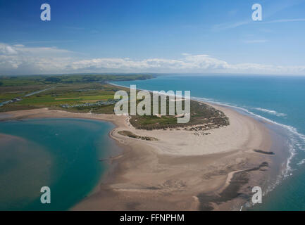 Aerial view of Ynyslas dunes and beach Dovey Dyfi estuary Cardigan Bay Bae Ceredigion Mid Wales UK Stock Photo