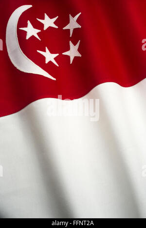 SINGAPOREAN FLAG MADE OF STITCHED COTTON BUNTING Stock Photo