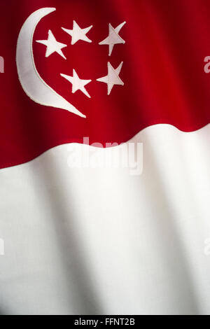 SINGAPOREAN FLAG MADE OF STITCHED COTTON BUNTING Stock Photo