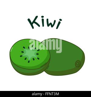 Isolated icon of raw kiwi with name Stock Vector