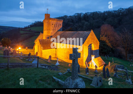 Winter evening at St Winifred's church in Branscombe, Devon, England. East Devon Area of Outstanding Natural Beauty. Stock Photo